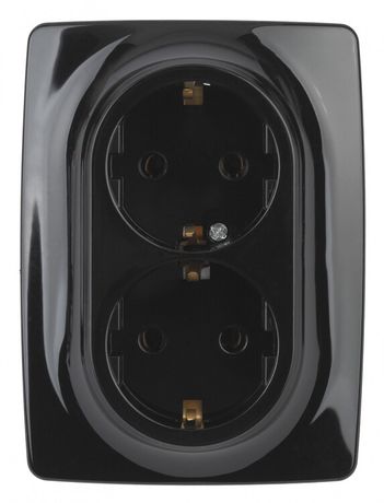 Розетка однофазная двойная скрытого монтажа, в рамку с заземлением со шторками черный 16А 250В IP20 автоматические (безвинтовые) зажимы 12-2108-06 Эра 12 - Б0036447