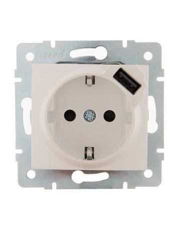 Розетка 1-м СП Karina 16А с заземл. заряд. устройством USB механизм жемчуж./бел. перламутр. LEZARD 707-3088-181