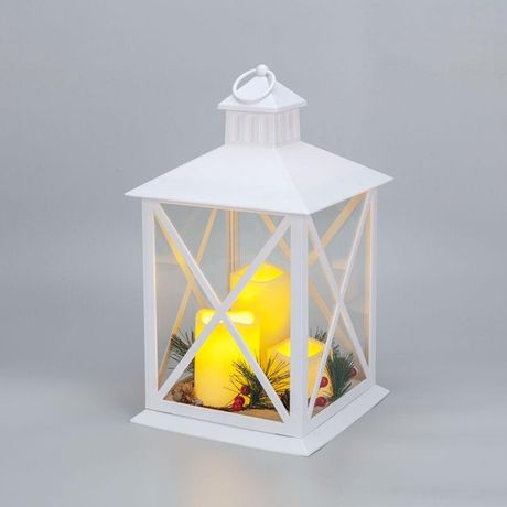 Фонарь декоративный (фигура) с тремя свечами бел. корпус 24х24х40см тепл. Neon-Night 513-071