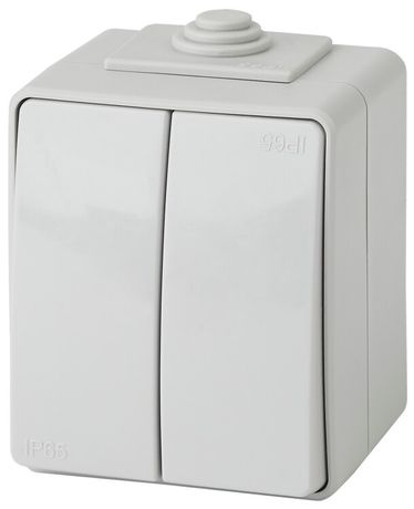 Переключатель 2-клавишный IP65, 10АХ-250В, ОУ, 11-1606-03 Эра Эксперт, Серый | Б0035979