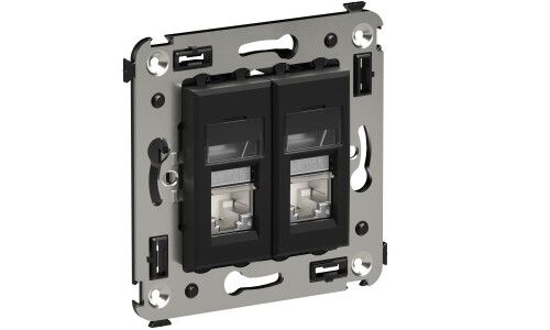 Компьютерная розетка RJ-45 в стену, кат.5e двойная экранированная,"Avanti", "Черный матовый" | 4412364 DKC ДКС