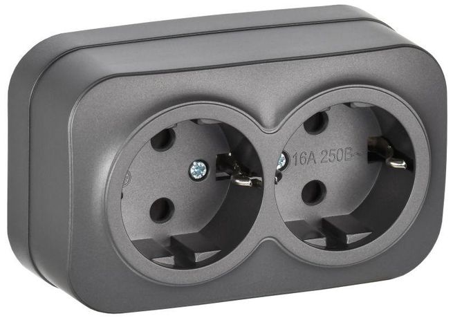 Розетка 2-м ОП GLORY РС22-3-ХСм 16А с заземл. без защ. шторок сталь матов. IEK ERH21-K46M-16