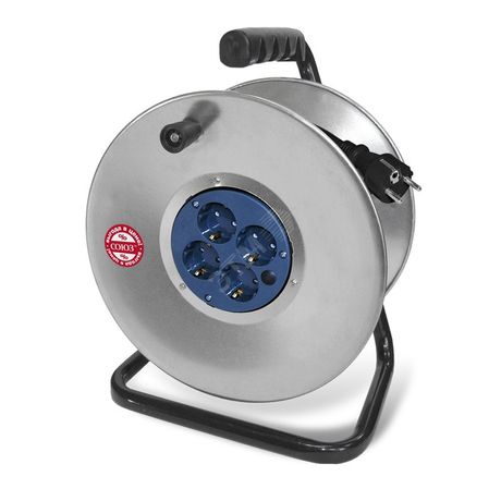 Удлинитель силовой ТМ Союз на металлической катушке 4 гнезда с защиткой крышкой 3700Вт ПВС 50м - 482S-4375