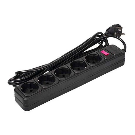 Удлинитель с сетевым фильтром 5х3м заземл. 10А IP20 FOP-05GS-300 2.2кВт ПВС 3х0.75 выкл. черн. ФАZА 5007642 ФАЗА