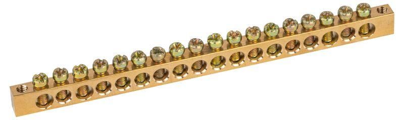 Шина NO-122-08 PEN земля-ноль 6х9мм 18/2 латунная с креплениями по краям | Б0047222 ЭРА