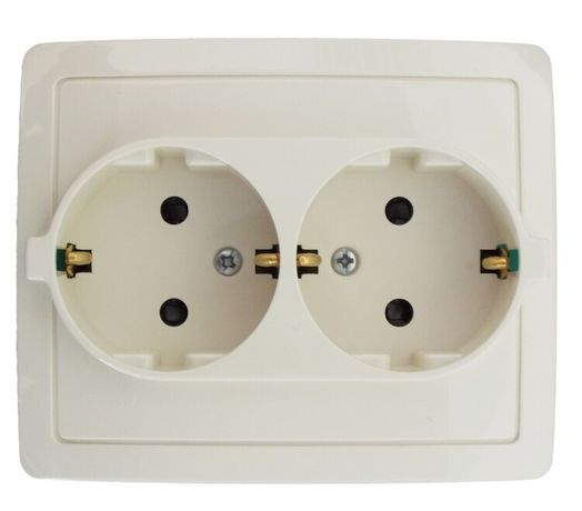 Розетка 2-м СП Simon15 16А IP20 250В с заземл. Schuko защ. шторки винт. клеммы сл. кость Simon 1590451-031