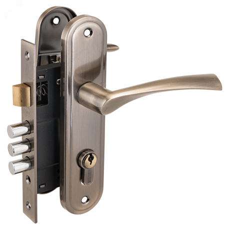 Замок врезной цилиндровый с ручками для деревянных дверей, АЛЛЮР 103/3-61А(1203) AB старая бронза - 6800 ПТК