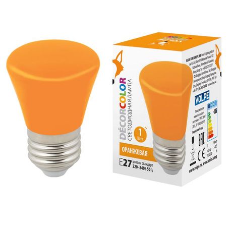 Лампа декоративная светодиодная LED-D45-1W/ORANGE/E27/FR/С BELL Форма Колокольчик матовая Цвет оранжевый Картон ТМ Volpe - UL-00005642 Uniel