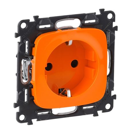Розетка 1-м СП Valena Allure 16А IP20 250В 2P+E защ. шторки безвинтов. клеммы с лицев. панелью механизм оранж. Leg 754981 Legrand