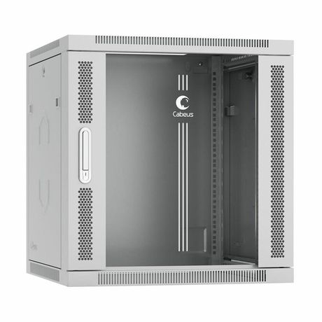 Шкаф телекоммуникационный SH-05F-12U60/60-R настенный разобранный 19дюйм 12U 600x600x635mm (ШхГхВ) дверь стекло, цвет серый (RAL 7035) - 10736c Cabeus