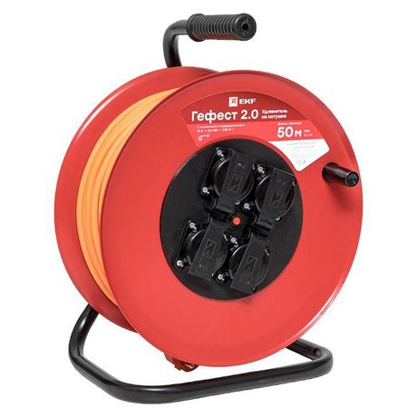 Удлинитель на катушке "Гефест 2.0" 4 гнезда 50м с заземлением и предохранителем КГ 3*1,5 16А/3,5кВт IP44 PROxima | UKG02-16-R315-4-50-IP44 EKF