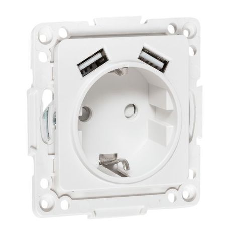 Стокгольм Механизм Розетки 1-местной с/з, USB 2A 16А винтовые клеммы белый с защ. штор. | EYR16-2USB-typeA EKF