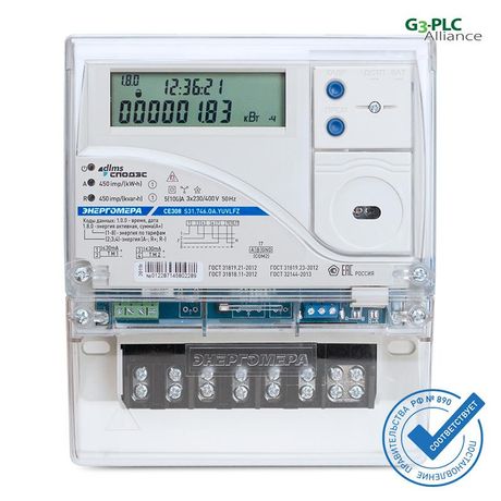 Счетчик трехфазный многофункциональный Энергомера CE308 S31.543.OAA.SYUVJLFZ SPDS 5-10 А ЖКИ на монтажную плату | 101005007012286