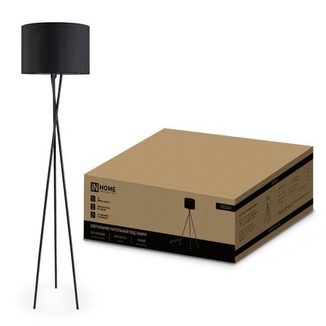 Светильник напольный под лампу ТНО 04-Е27Ч 230В черный абажур, черная тренога IN HOME - 4690612048239