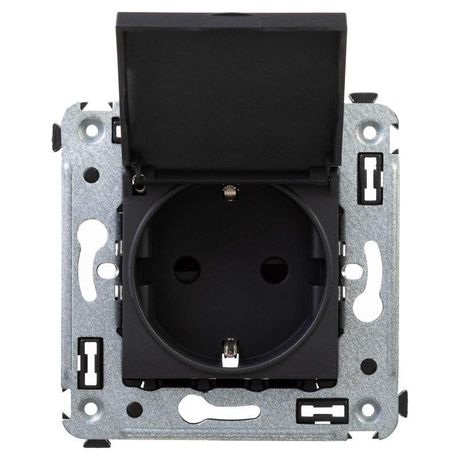 Розетка 1-м СП 2мод. Avanti "Черный матовый" 16А 2P+E защ. шторки с крышкой механизм черн. DKC 4412013 ДКС