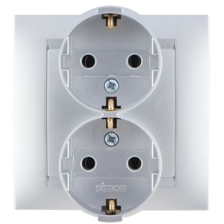 Розетка двойная 2Р+Е Schuko, 16А, 250В, винтовой зажим, алюминий - 1590459-033 Simon