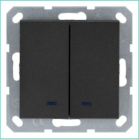 Выключатель двухклавишный со светодиодами 10A 250V~ с накладкой, цвет Антрацит - G3023NB Jasmart