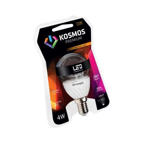 Лампа светодиодная LED KOSMOS premium 4Вт Шар прозрачный 45мм E27 230В 3000К Космос KLED4wGL45230vE2727C
