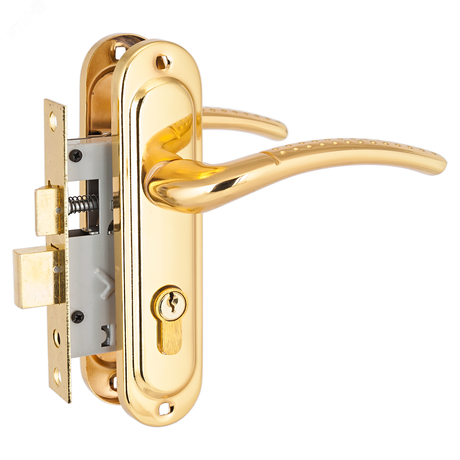 Замок врезной с ручками для деревянных дверей, СТАНДАРТ 132/50 GP латунь - 4854 ПТК