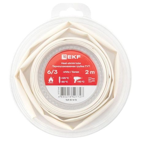 Термоусаживаемая трубка ТУТ нг 6/3 белая ролик 2 м |tut-6-w-b|EKF