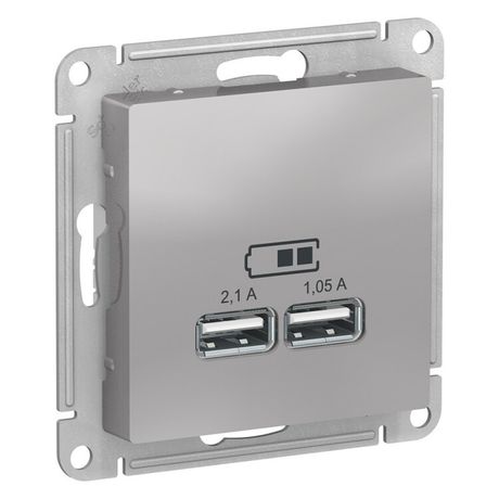 Розетка ATLASDESIGN USB 5В 1 порт x 2,1 А 2 порта х 1,05 А,механизм алюминий - ATN000333 APC