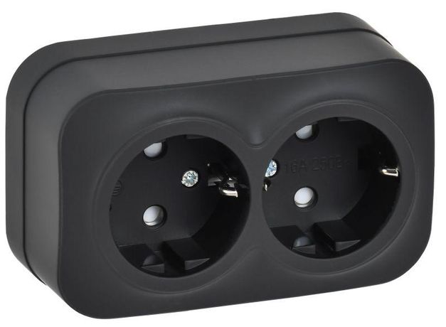 Розетка 2-м ОП GLORY РСш22-3-ХЧм 16А с заземл. защ. шторки черн. матов. IEK ERH24-K02M-16