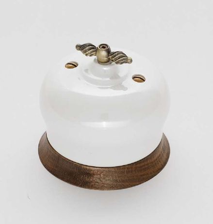 Выключатель проходной поворотный 1-кл. ОП Фаберже 10А IP20 ретро 2 полож. в компл. с 1-м круглой рамкой Винтаж перламутр. Bironi B2-201-010/18