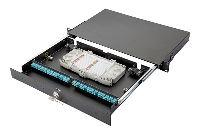 Панель коммутационная 19 дюймов 1U выдвижная корпус 24 адаптеров 9/125 OS2 - 47D-24-S2-FC-06-11BL Eurolan