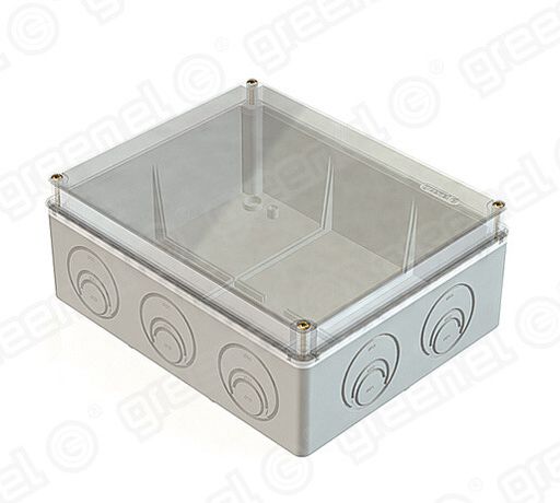 Коробка приборная (подъездная) наружного монтажа с прозрачной крышкой 240х195х90мм IP44. в комплекте кабельные вводы | GE41275 Greenel