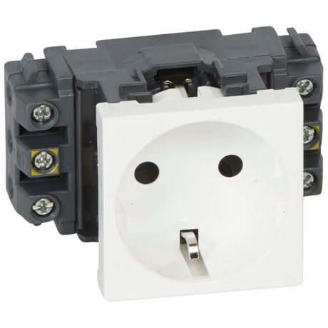 Розетка 1-м СП 2мод. Mosaic 16А IP20 2P+E защ. шторки винтов. клеммы для кабель-канала механизм бел. Leg 077601 Legrand