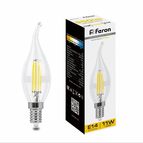 Лампа светодиодная LB-714 (11W) 230V E14 2700K филамент С35T прозрачная | 38010 FERON