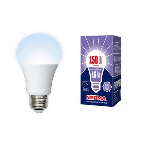 Лампа светодиодная LED-A60-16W/DW/E27/FR/NR Форма A, матовая. Серия Norma. Дневной белый свет (6500K). Картон. ТМ Volpe - UL-00004025 Uniel