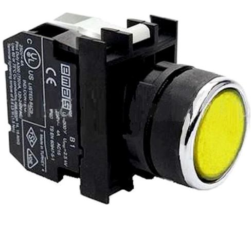 Кнопка с подсветкой-светодиод (1НО) 12-30В перем. и пост. тока желт. EMAS B180DS