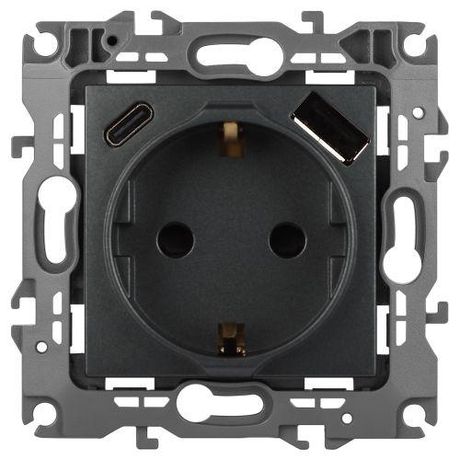 Розетка Серия 12 12-4108-12 2P+E 16A-250В со шторками с USB type-A+C 5В-3А графит | Б0067700 ЭРА