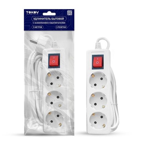 Удлинитель 3х5м с заземл. выкл. 10А 3х0.75 TOKOV ELECTRIC TKE-C01-BU3-5-075-ZV