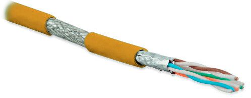 Кабель витая пара экранир. S/FTP кат.6A 4 пары 23 AWG ОЖ solid кажд. в фольге общий экран - медная оплетка; для внутр. прокладки нг(А)-HF SFTP4-C6A-S23-IN-LSZH-OR-500 оранж. (уп.500м) Hyperline 445100