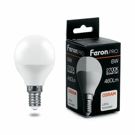 Лампа светодиодная .PRO LB-1406 Шарик E14 6W 2700K OSRAM LED | 38065 Feron