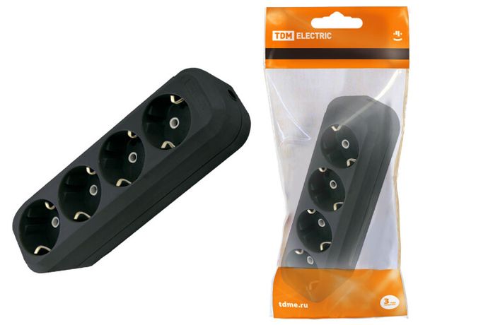 Колодка розеточная 4 гнезда 2П+3 16А 250В черная | SQ1806-0114 TDM