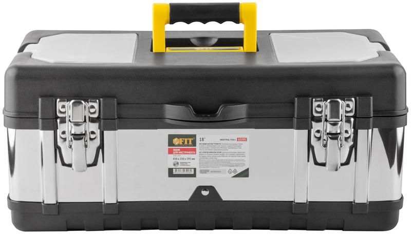 Ящик для инструмента пластиковый 18дюйм ( 450х250х195мм ) замки и стенки нерж. сталь FIT 65595 РОС