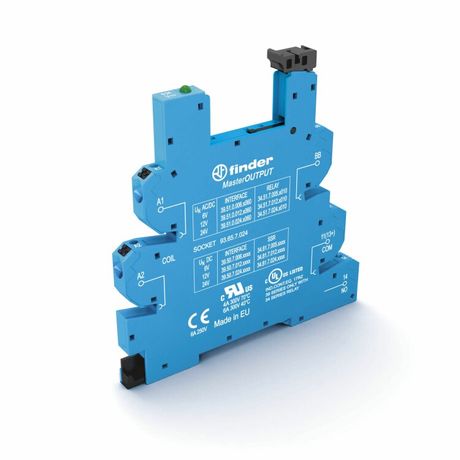 Розетка MasterOUTPUT с безвинтовыми клеммами Push-in для реле 34 серии; питание 24В DC; в комплекте пластиковая клипса; опции: LED | 93657024 Finder 93.65.7.024