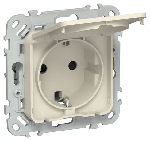 Розетка СП FLITE РСшкр11-1-44-ФлСл 16А IP44 с заземл. защ. шторками и крышкой безвинтовое крепление механизм сливочный IEK FI-R16-16-1-44-K86 IEK арт. FI-R16-16-1-44-K86