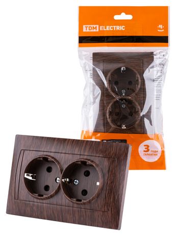 Розетка двойная 2П+З 16А 250В с защ. шт. венге "Лама" | SQ1815-0413 TDM