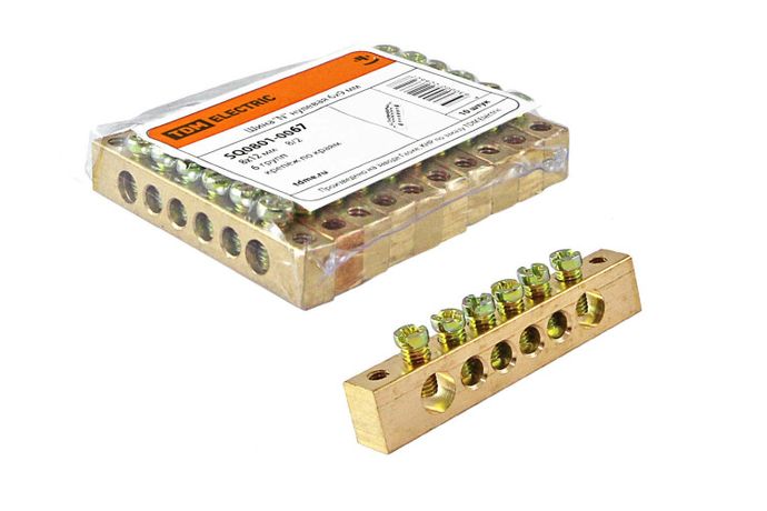 Шина "N" нулевая 8x12мм 6/2 (6 групп/крепеж по краям) | SQ0801-0067 TDM