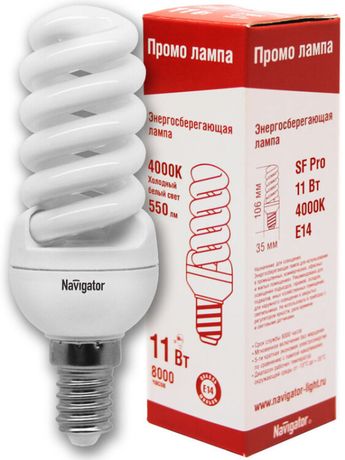 Лампа энергосберегающая КЛЛ 11Вт Е14 840 спираль NCLP-SF-11-840 | 94099 Navigator 18167