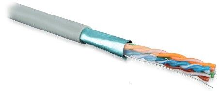 Кабель FUTP4-C5E-S24-IN-LSZH-GY-305 (FTP4-C5E-SOLID-LSZH-GY-305) витая пара экран-фольга FTP (F/UTP) кат.5; 4 пары (24 AWG) ож (solid) LSZH сер. (уп.305м) Hyperline 45788