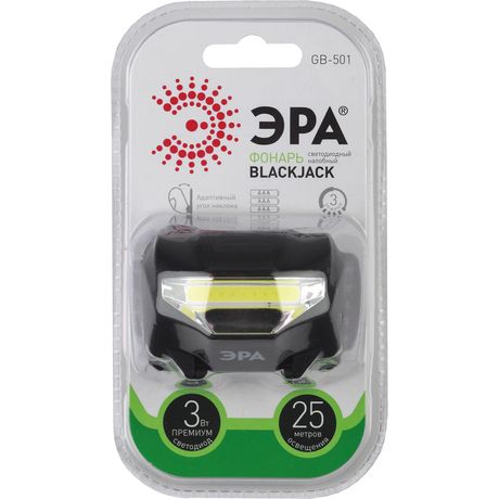 Фонарь налобный светодиодный 3Вт 110Лм IP40 COB 3 режима на батарейках 3xAAA (в комплект не входят) Блэкджек GB-501 черный - Б0027817 ЭРА