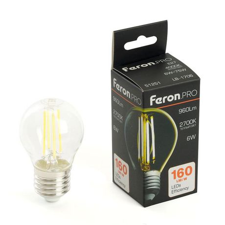 Лампа светодиодная LED 6вт Е27 теплый шар FILAMENT Feron.PRO - LB-1706 51250