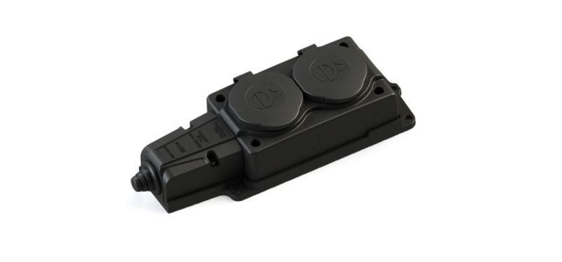Колодка 2х розетка двойная 2К+З каучуковая 16А/250В IP44 Чёрная MultiSet - MST4102BK APC