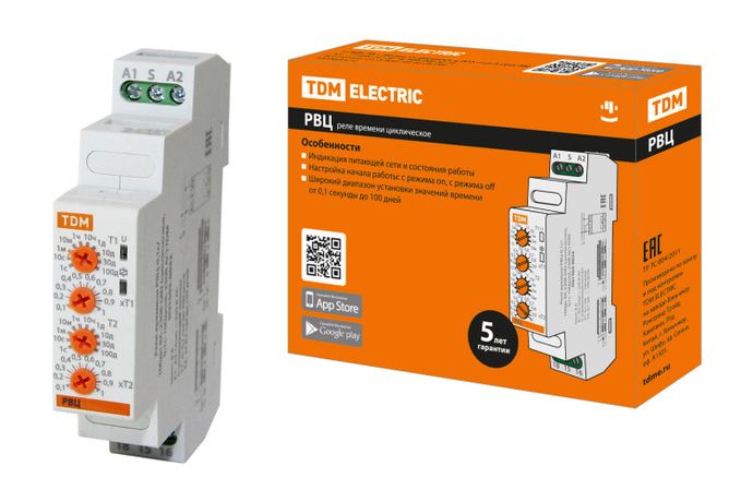 Реле времени РВЦ-0,1с/100дн-8А-230В-DIN (циклическое, 0,1с-100дней, 230В AC) | SQ1503-0032 TDM