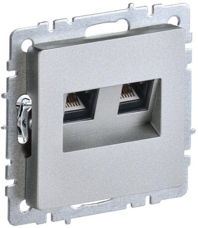Розетка компьютерная двойная СП RJ45 кат.6 BRITE РК11-2-БрА алюм. IEK BR-K20-2-K47
